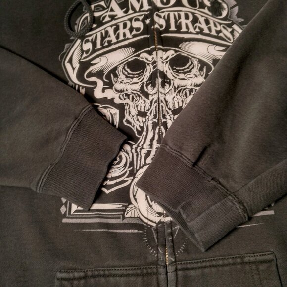 Famous Stars Straps Sweatshirt Men XXL Black Full Zip Skull Roses Hoodie - Picture 12 of 13